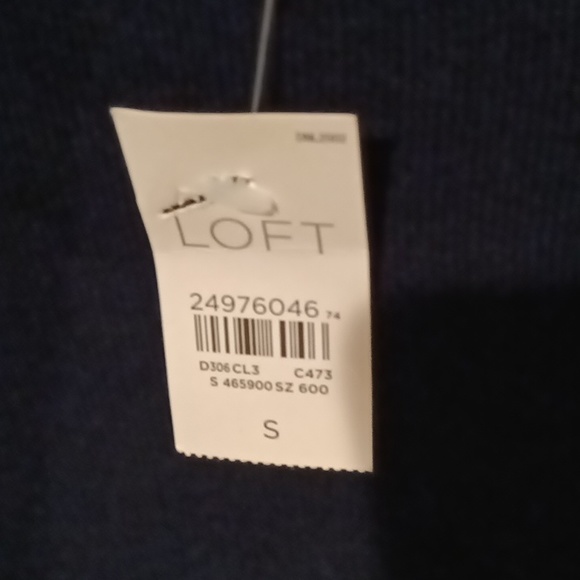 NWT LOFT 100% cotton rounded neckline navy pullover w poly tie-up flora cuffs Sm - Picture 8 of 8